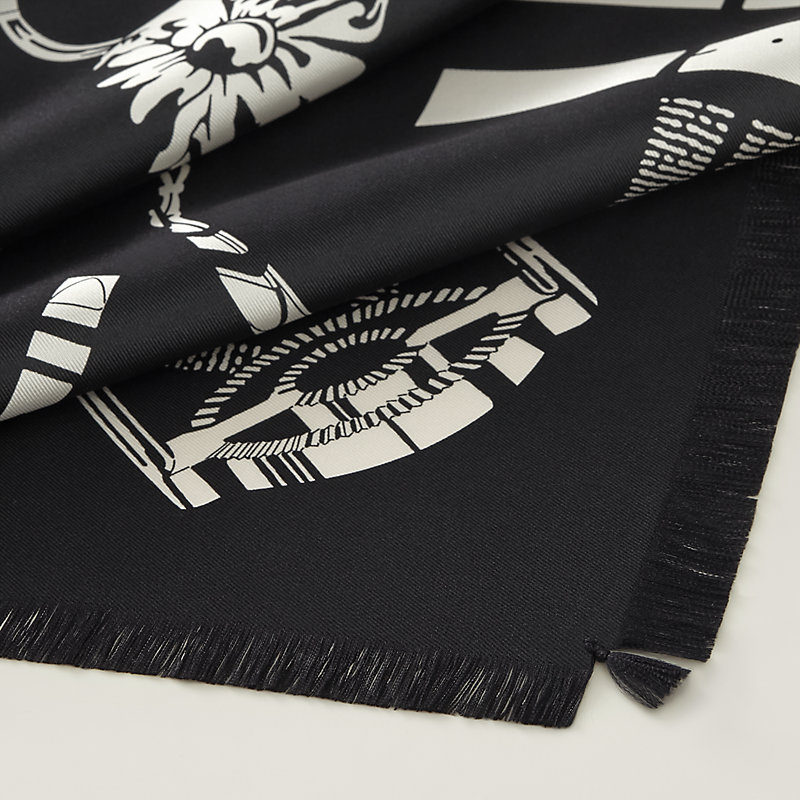 Grand Manege fringed scarf 80 - Brown | Hermès USA